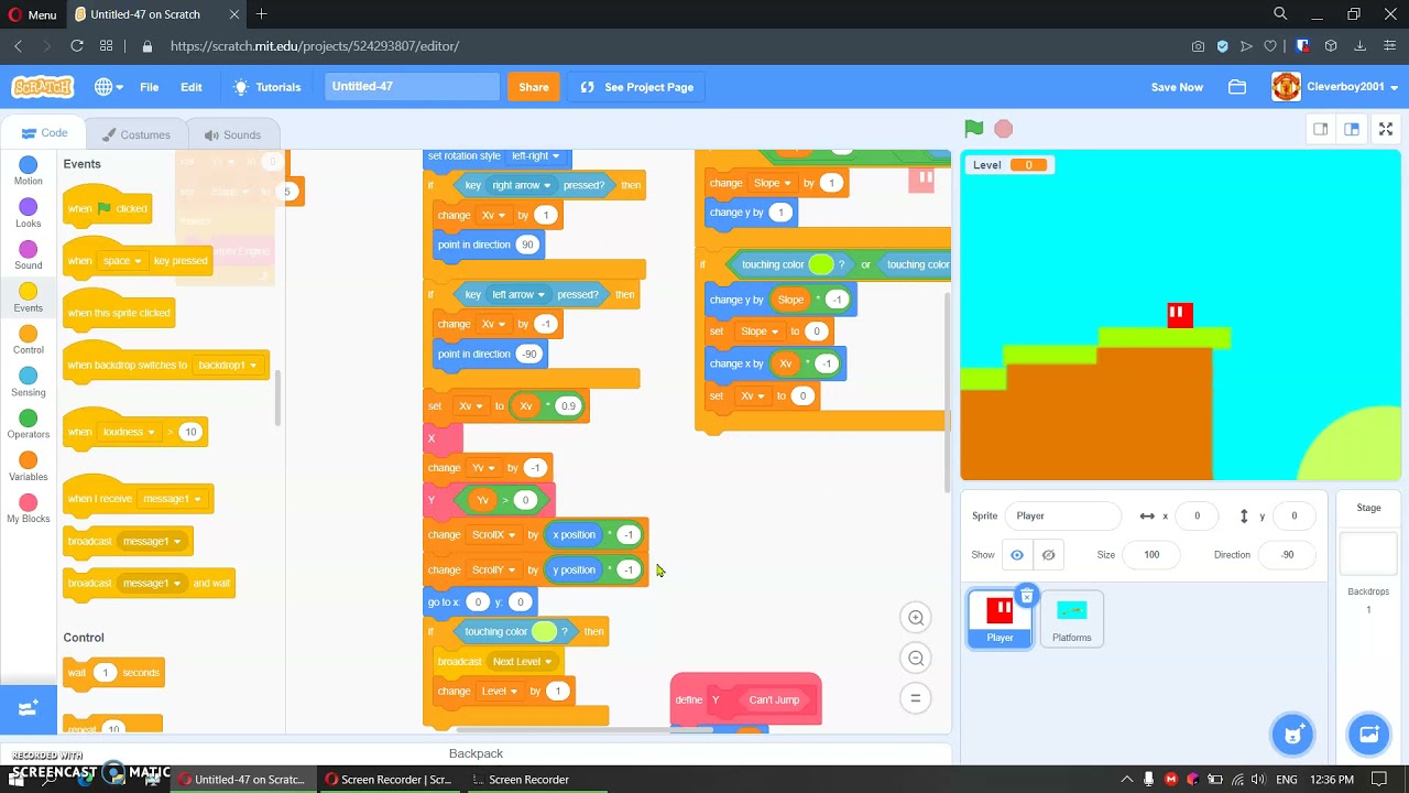 Eksplorasi Gravitasi, Akselerasi, dan Pantulan pada Game Platformer Scratch